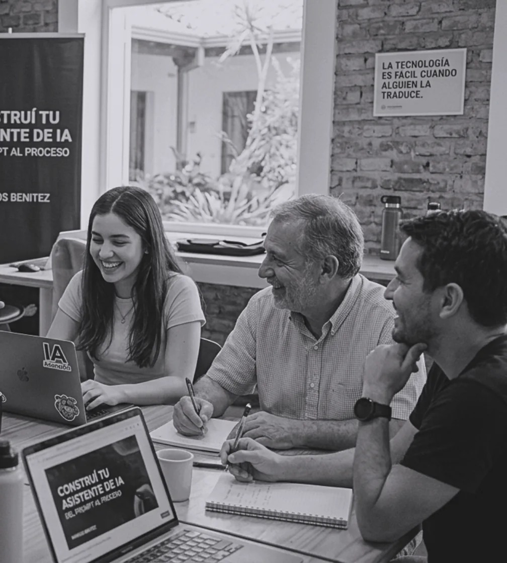 Marcos Benítez dando el taller con un grupo de participantes